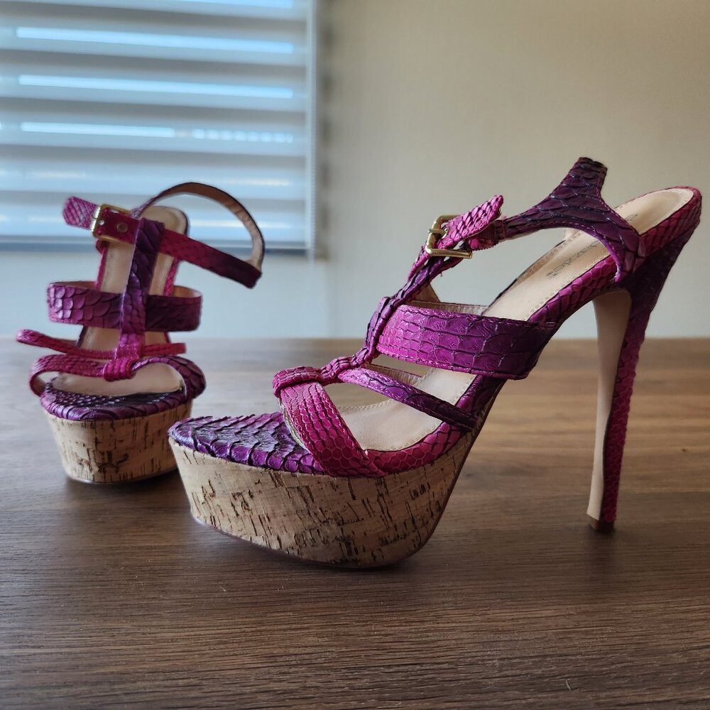 Shoe Dazzle Pink Snake-Texture Cork Platform Heels